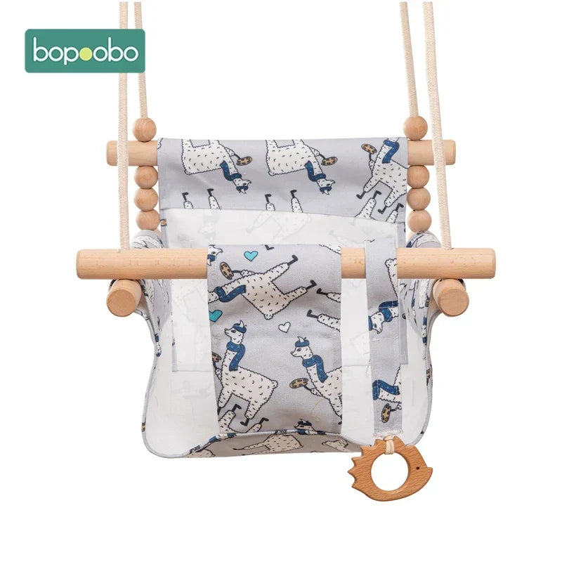 Baby Swing Canvas Seat Infant Hanging Swing 0-12 Months Wooden Rope Nursery Fall 2025 Safe Seat Belt