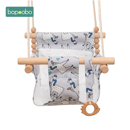 Baby Swing Canvas Seat Infant Hanging Swing 0-12 Months Wooden Rope Nursery Fall 2025 Safe Seat Belt