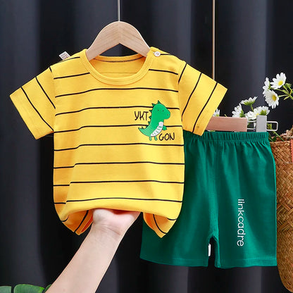 Different colour variation or layout view of the kids cartoon t-shirt and shorts casual set