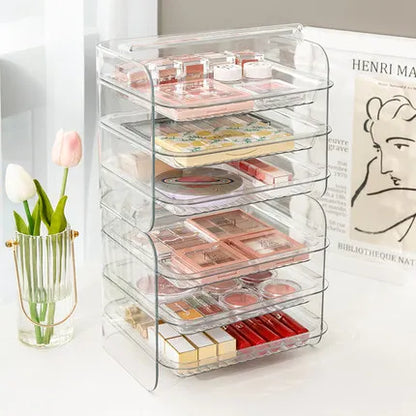 3 Layers Cosmetic Storage Box - Dustproof Makeup Organizer for Jewelry, Skin Care, Desktop