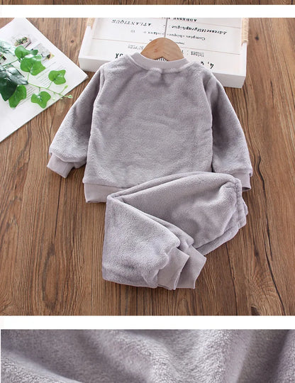 Different colour variation or layout view of the kids flannel fleece cartoon bear pyjama set