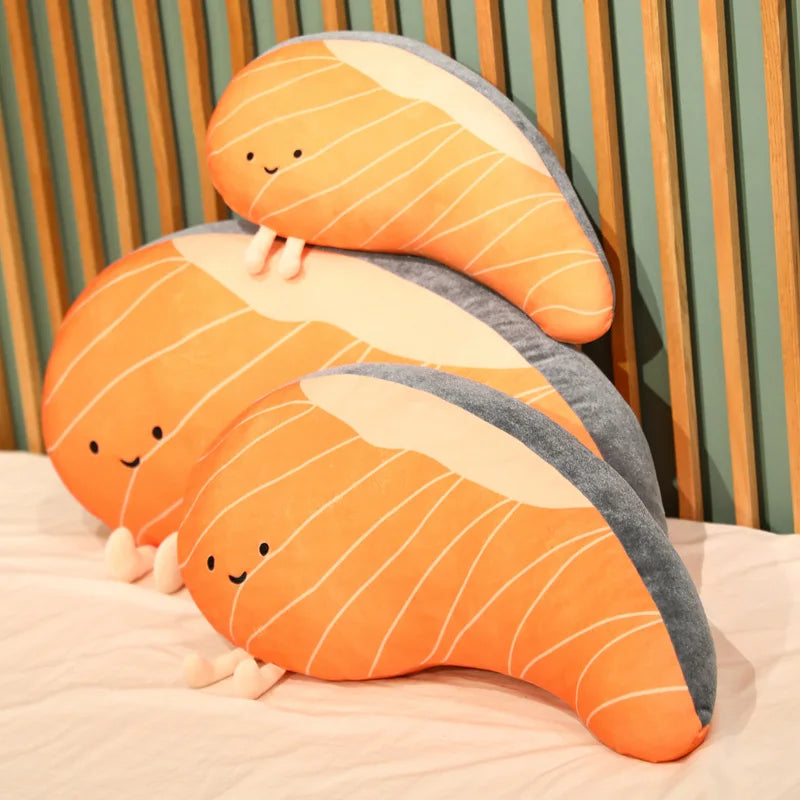 Salmon Plush Pillow Realistic Food Cushion Cozy Gift