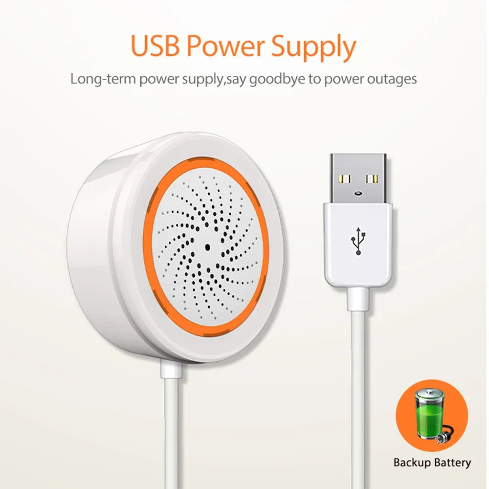 Tuya Zigbee Smart Siren Alarm with Strobe Alerts USB Power Supply for Home Security