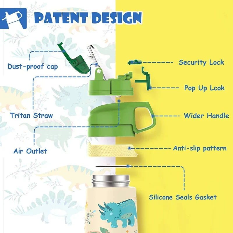 Kids Water Bottle 350ml Vacuum Insulated Thermos Healthy Straw BPA Free Back to School 2025 Hot Cold 24H