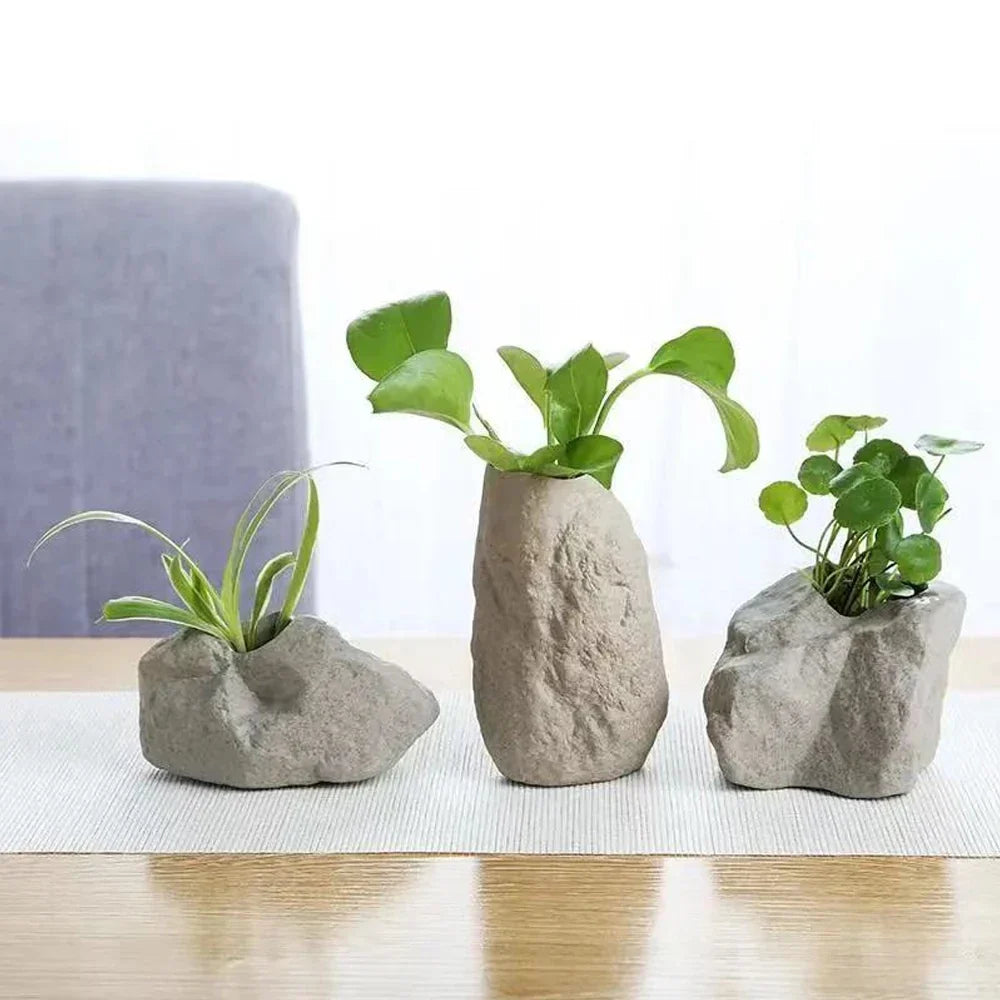 Ceramic Vase Stone Texture Tabletop Sculpture Vase Home Decor Fall 2025 Wedding Centerpiece Rustic Gift