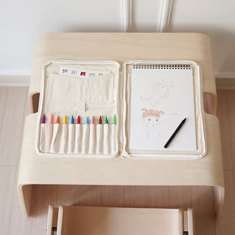 Pencil Case Canvas Kids Stationery Organizer Bag Desk Crayon Holder Back To School 2025 Portable Tidy Workspace