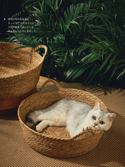 Rattan Cat Nest Handwoven Bamboo Bed Four Seasons 2025 Natural Cool Cozy Hideaway Eco Friendly