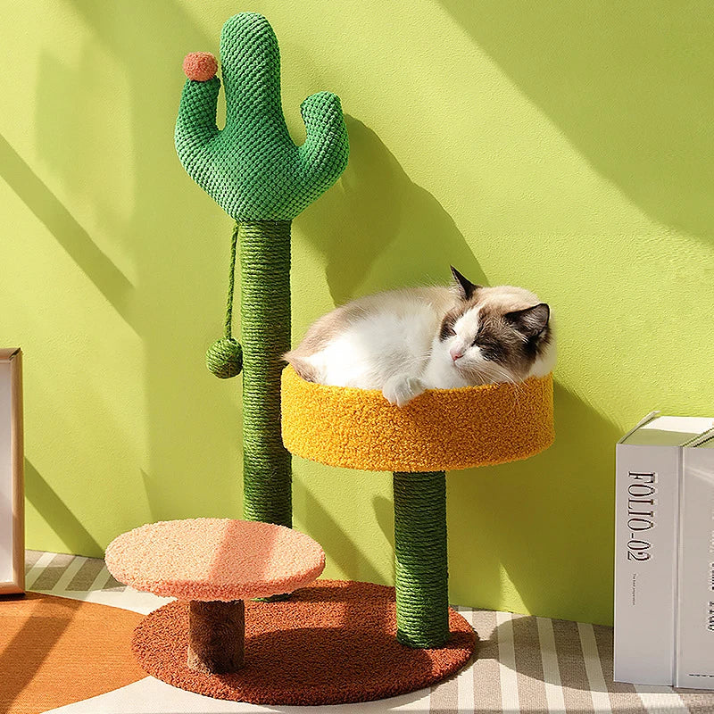 Cat Tree Cactus Style Sisal Tower Three Tier Scratching Post Cat Condo Fall 2025 Cozy Perches Gift