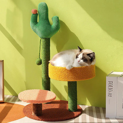 Cat Tree Cactus Style Sisal Tower Three Tier Scratching Post Cat Condo Fall 2025 Cozy Perches Gift