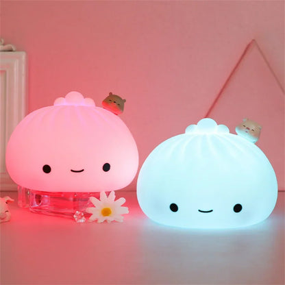 Night Light Rechargeable LED Bun Dumpling Cartoon Bedside Lamp Fall 2025 Kids Bedroom Soft Sleep Gift