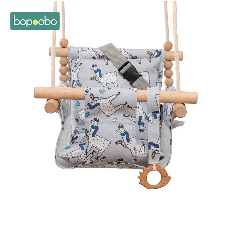 Baby Swing Canvas Seat Infant Hanging Swing 0-12 Months Wooden Rope Nursery Fall 2025 Safe Seat Belt