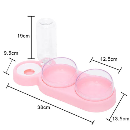 Raised Pet Feeding Station Tilted 3-Bowl Design With 500ML Water Bottle Fall 2025 Ergonomic Spine Protection