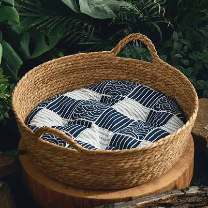 Rattan Cat Nest Handwoven Bamboo Bed Four Seasons 2025 Natural Cool Cozy Hideaway Eco Friendly