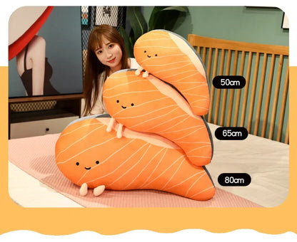 Salmon Plush Pillow Realistic Food Cushion Cozy Gift
