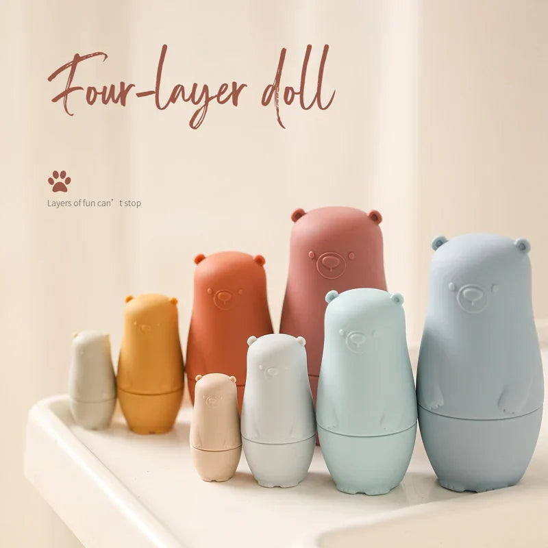 Silicone Stacking Toy Nesting Bear Matryoshka Set Holiday Gift 2025 BPA Free Educational Toy