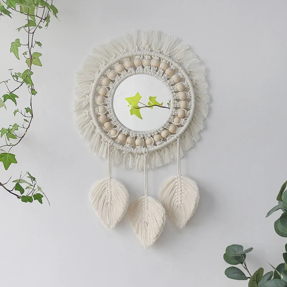 Macrame Mirror Set Cotton Fringe Boho Wall Hanging Mirrors Fall 2025 Cozy Nursery Home Decor Gift
