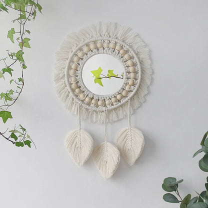 Macrame Mirror Set Cotton Fringe Boho Wall Hanging Mirrors Fall 2025 Cozy Nursery Home Decor Gift