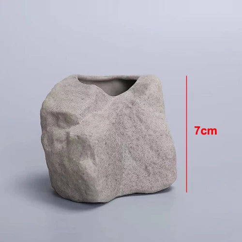 Ceramic Vase Stone Texture Tabletop Sculpture Vase Home Decor Fall 2025 Wedding Centerpiece Rustic Gift