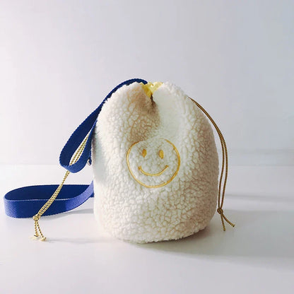 Kids Shoulder Bag Polar Fleece Drawstring Organizer Korean Hanging Storage Pouch Back to School Fall 2025 Space Saving
