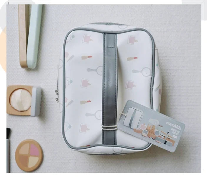 Kids Makeup Set Wooden Pretend Play Cosmetic Toy With Carry Bag Eco Friendly Hairdressing Kit Holiday Gift 2025