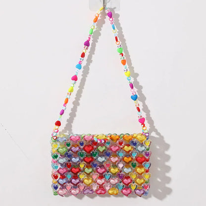 Beaded Bag Heart Bead Mini Shoulder Bag Handwoven Jelly Colorful Purse Summer 2025 Trendy Gift Accessory