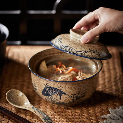 Ramen Bowl Large Ceramic With Lid Retro Fall 2025 Tableware