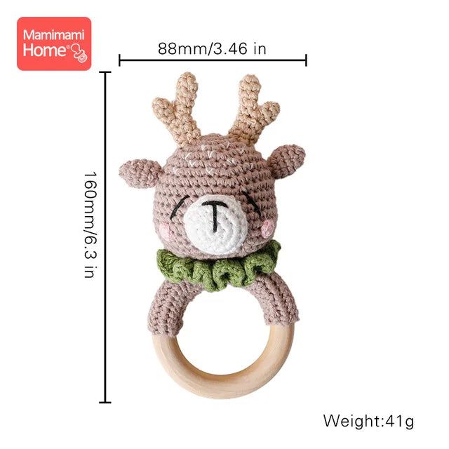 Variant image for Wooden Crochet Baby Teether Rattle Toy, BPA-Free Infant Teething Toy for Newborns, Safe and Engaging Multi-Functional Design-2