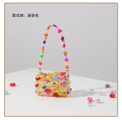 Beaded Bag Heart Bead Mini Shoulder Bag Handwoven Jelly Colorful Purse Summer 2025 Trendy Gift Accessory