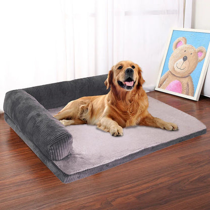 Dog Bed Coral Fleece L Shaped Sofa Bed Fall 2025 Waterproof Bolster Cushion Machine Washable Cozy Support