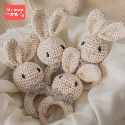 Wooden Crochet Baby Teether Rattle Toy, BPA-Free Infant Teething Toy for Newborns, Safe and Engaging Multi-Functional Design