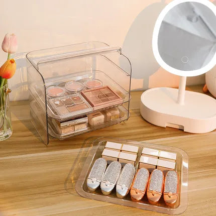 3 Layers Cosmetic Storage Box - Dustproof Makeup Organizer for Jewelry, Skin Care, Desktop