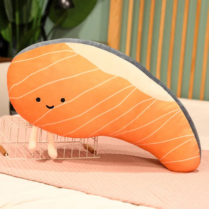 Salmon Plush Pillow Realistic Food Cushion Cozy Gift