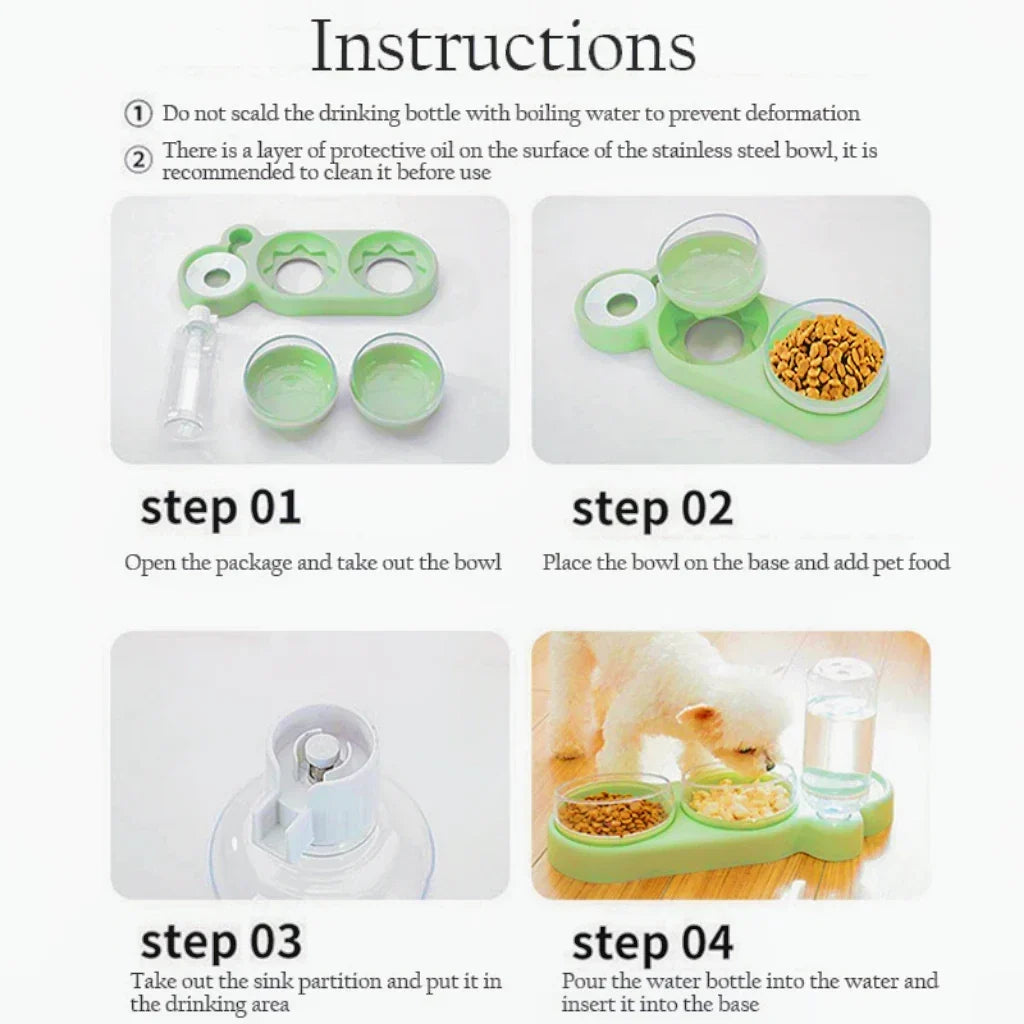 Raised Pet Feeding Station Tilted 3-Bowl Design With 500ML Water Bottle Fall 2025 Ergonomic Spine Protection