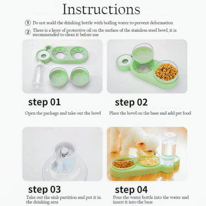 Raised Pet Feeding Station Tilted 3-Bowl Design With 500ML Water Bottle Fall 2025 Ergonomic Spine Protection