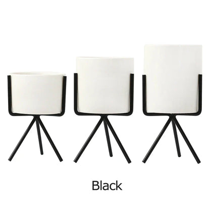 Ceramic Planters Set Of 3 With Gold Iron Stand Modern Desktop Succulent Planters Fall 2025 Stylish Gift