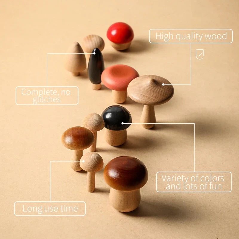 Wooden Toys Montessori Mushroom Blocks Set Kids Educational Grasping Matching Toy Back To School 2025 Eco Friendly
