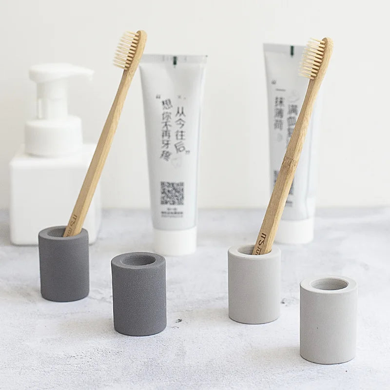 Portable Travel Toothbrush Holder Tool Set - Diatomaceous Earth, Moisture Absorption, Grey
