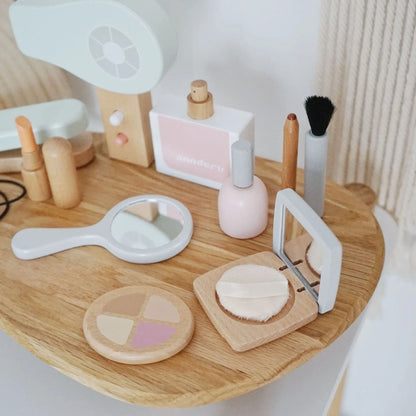 Kids Makeup Set Wooden Pretend Play Cosmetic Toy With Carry Bag Eco Friendly Hairdressing Kit Holiday Gift 2025