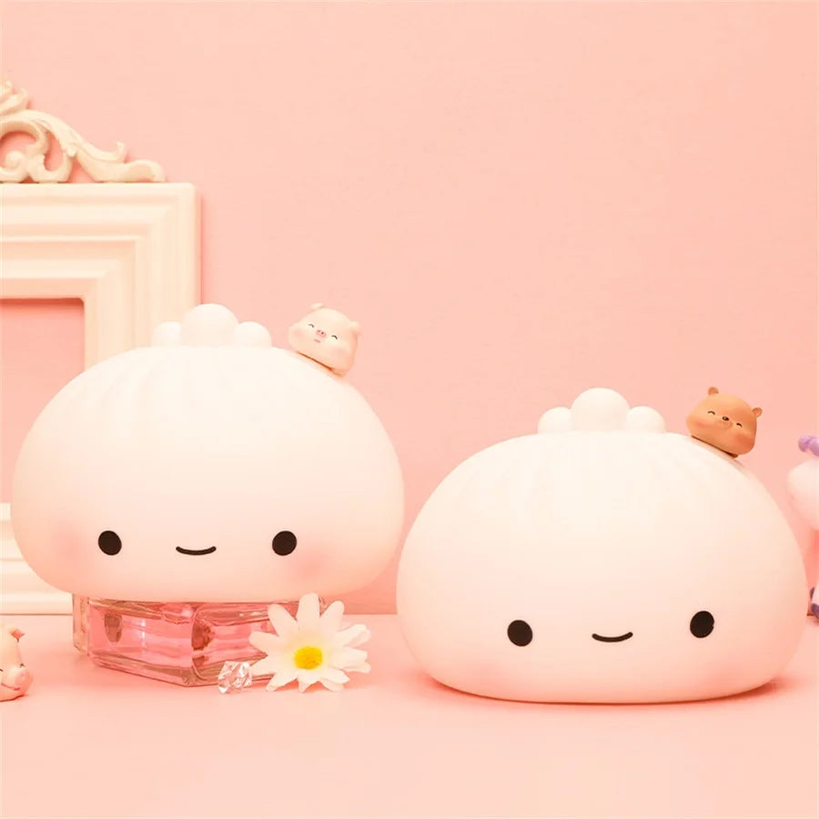 Night Light Rechargeable LED Bun Dumpling Cartoon Bedside Lamp Fall 2025 Kids Bedroom Soft Sleep Gift