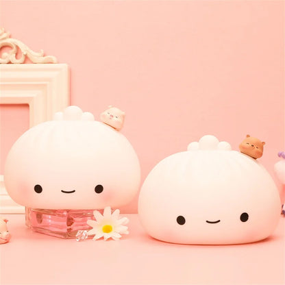 Night Light Rechargeable LED Bun Dumpling Cartoon Bedside Lamp Fall 2025 Kids Bedroom Soft Sleep Gift