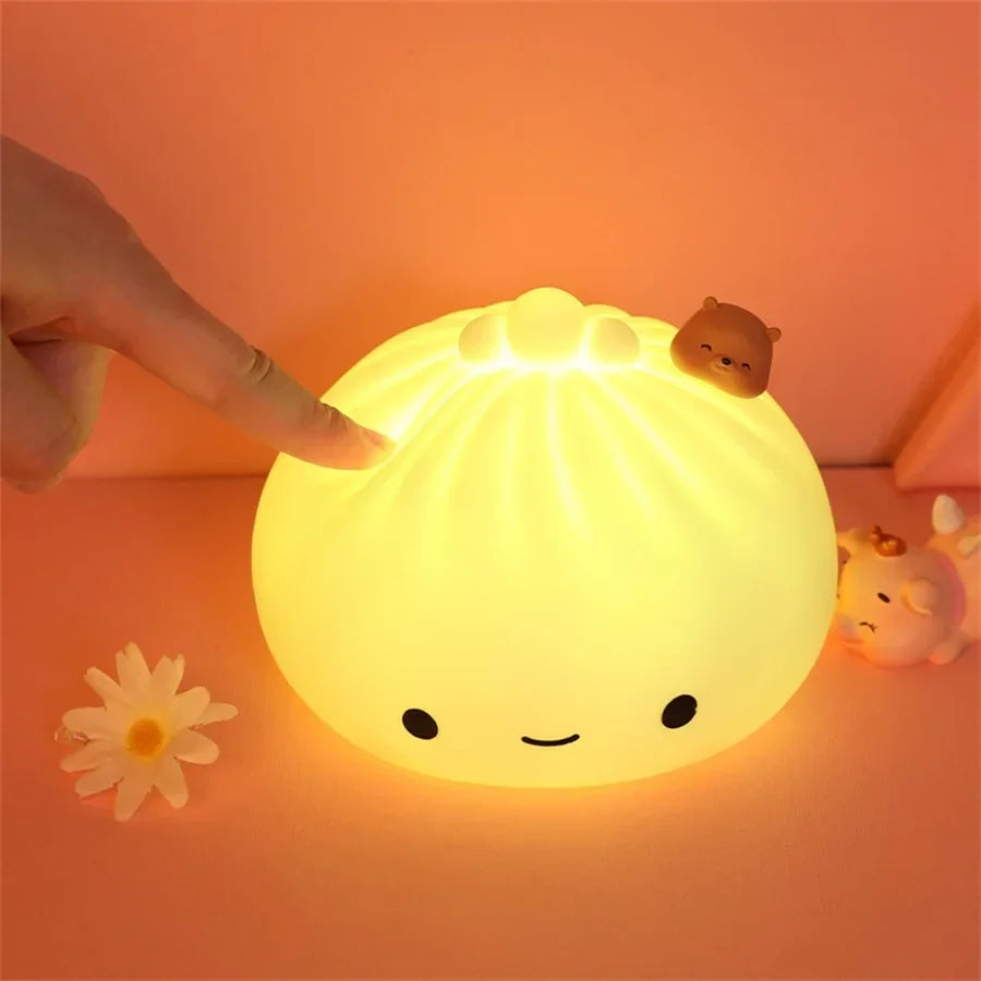 Night Light Rechargeable LED Bun Dumpling Cartoon Bedside Lamp Fall 2025 Kids Bedroom Soft Sleep Gift