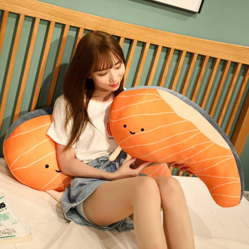 Salmon Plush Pillow Realistic Food Cushion Cozy Gift