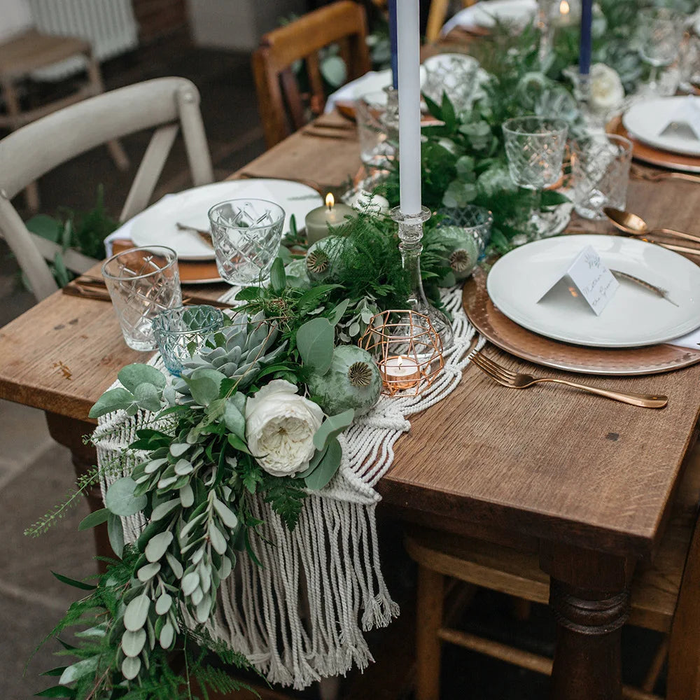 Table Runner Cotton Macrame Bohemian Style Holiday Table Decor Christmas 2025 Handmade Cozy Rustic