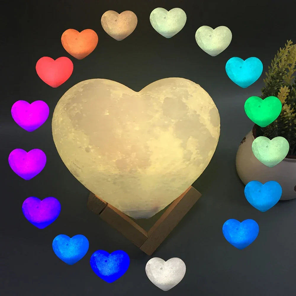 3D Moon Lamp Heart Shape Night Light USB Rechargeable Remote Controlled Romantic Decor Fall 2025 Gift