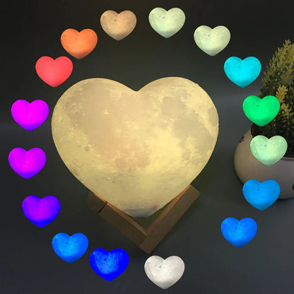 3D Moon Lamp Heart Shape Night Light USB Rechargeable Remote Controlled Romantic Decor Fall 2025 Gift