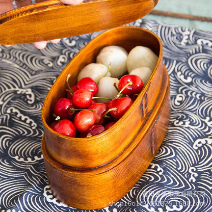 Wooden Japanese Style Bento Box Double-Layer Lunch Container for Workers & Students