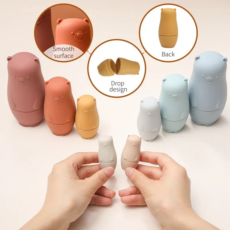 Silicone Stacking Toy Nesting Bear Matryoshka Set Holiday Gift 2025 BPA Free Educational Toy