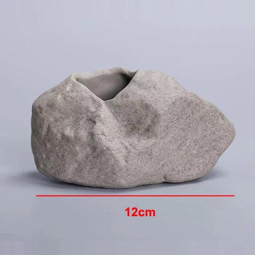 Ceramic Vase Stone Texture Tabletop Sculpture Vase Home Decor Fall 2025 Wedding Centerpiece Rustic Gift