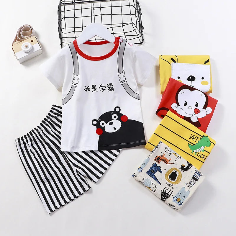 Styling option and alternate perspective of the kids cartoon t-shirt and shorts casual set