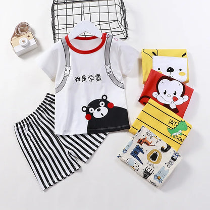 Styling option and alternate perspective of the kids cartoon t-shirt and shorts casual set